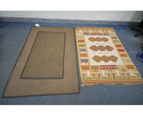AN INDIAN EIGHTY PERCENT WOOLEN, TWENTY PERCENT COTTON BENGAL DESIGN RUG, length 180cm x width 120cm, a woven wall hanging ta