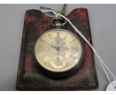 A SILVER ENCASED KEY WIND GENT'S POCKET WATCH - London 1885, having Roman numerals, floral centre spray and sweep second's di