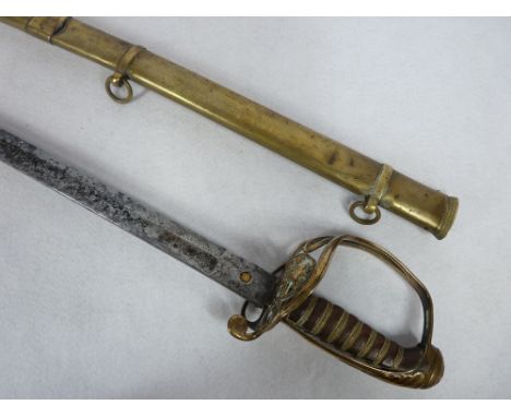 HEBBERT &amp; CO 1845 PATTERN INFANTRY OFFICER'S SWORD, Victoria crowned VR cypher to the gothic brass hilt, the 80.5cms L bl