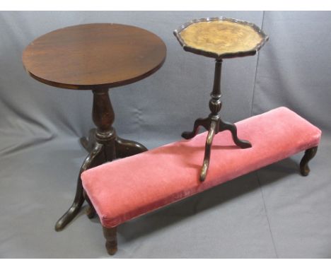 FURNITURE ASSORTMENT - circular topped tripod table, 66cms H, 52cms diameter, a reproduction wine table and an antique uphols