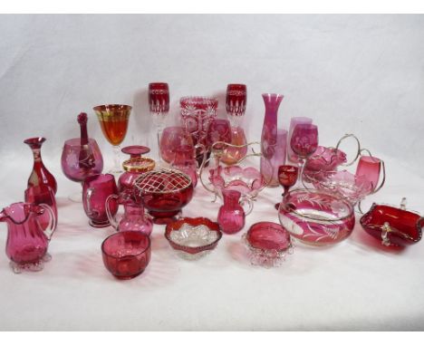 CRANBERRY &amp; RUBY GLASSWARE, a good quantity of Victorian and later, approximately thirty pieces