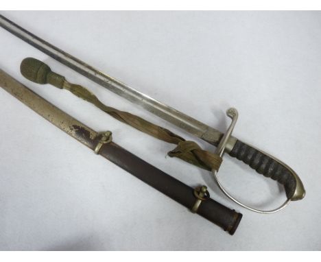 DANISH OFFICER'S DRESS SWORD with original scabbard, the blade marked 'W K &amp; C', with King's head and knight's helmet, ma