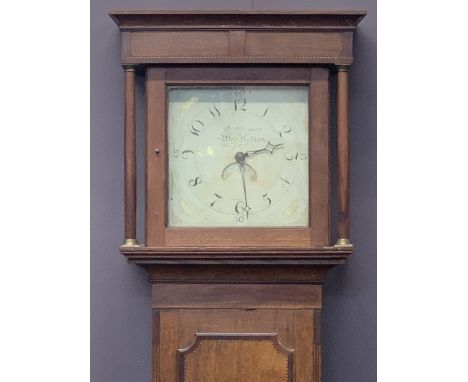 CIRCA 1840 30 HOUR INLAID OAK LONGCASE CLOCK BY J Hanbury, West Haddon, the square hood with single glazed door and brass cap