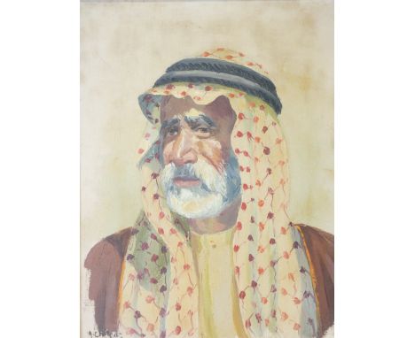 A CHITSAZ oil on canvas - portrait of an Arab gentleman, indistinctly signed, 44 x 34cms
