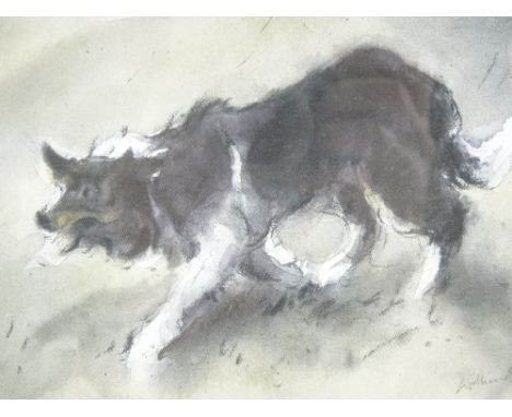WILLIAM SELWYN coloured limited edition print (41/150) - a stalking sheep dog, signed in full, 14 x 20cms