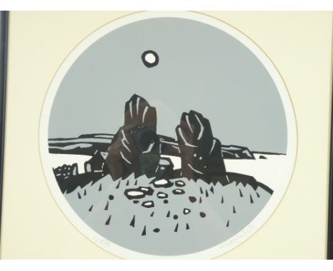 SIR KYFFIN WILLIAMS RA coloured limited edition print (1/500) circular format - 'The two standing stones', signed in full, 31