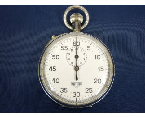 HEUER VINTAGE STOPWATCH - manual wind in chrome plated case, the back stamped 'M R V 5027', Arabic numerals and markers all i