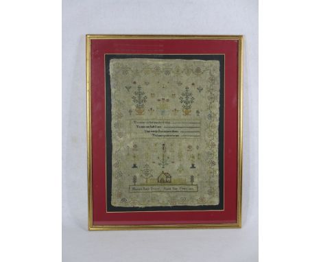 GEORGE IV NEEDLEWORK SAMPLER BY Hannah Budd Prince aged 9 years, dated 1826 with verse 'Teach me to feel another's woe to hid