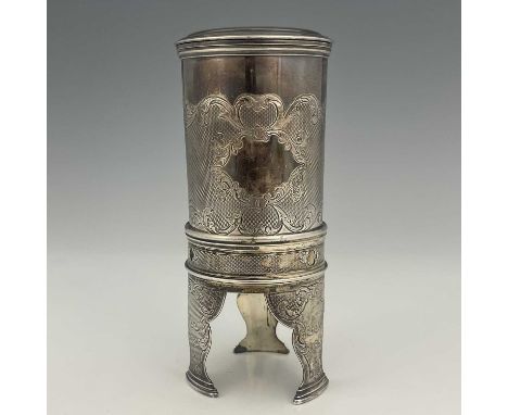 France.A late nineteenth or early twentieth-century French silver (950/1000 standard) shaving mug on stand, of cylindrical fo