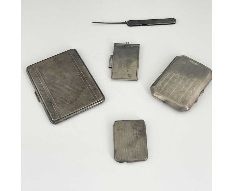 A George VI silver cigarette case, of rectangular form with canted corners, the body decorated with engine-turning, Birmingha