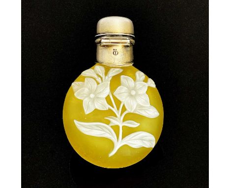 A nineteenth-century cameo glass and silver mounted scent bottle, the body with opal over citron depicting floral sprays, Tho
