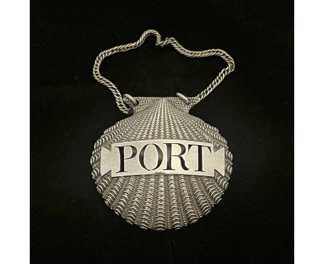 A George III Regency silver cast shell form bottle ticket or wine label, pierced for PORT, Benjamin Smith II &amp; James Smit