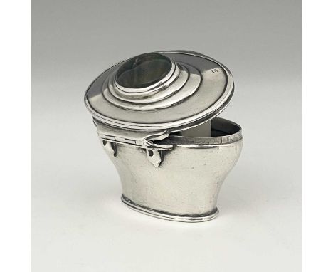 An eighteenth-century Scottish silver upright snuff mull, of squat baluster form, the cover with inset banded agate surrounde