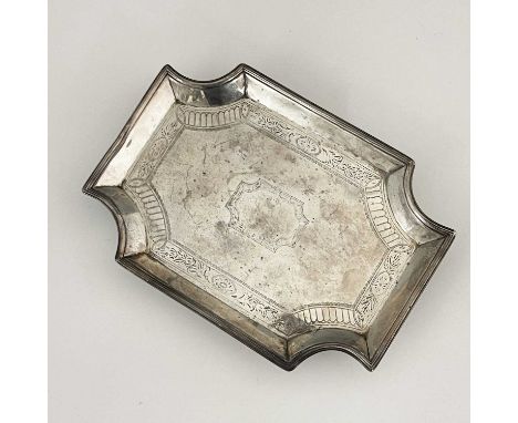 A George III silver teapot stand, of shaped rectangular form, the body decorated with a band of Neoclassical foliate scrolls,