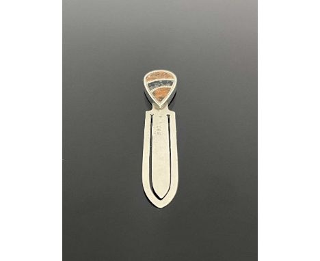 A Victorian silver bookmark or page marker, the terminal inset with polished Scottish specimen hardstone with a millegrain su