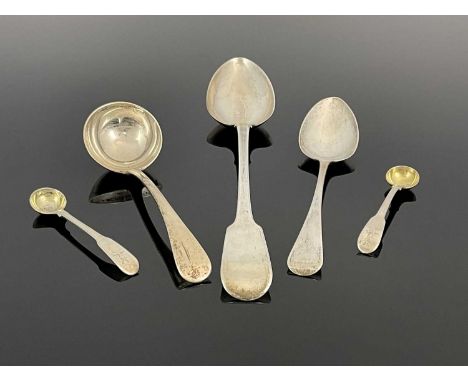 A group of hallmarked silver to include a George III fiddle pattern basting spoon, William Eley I, William Fearn &amp; Willia