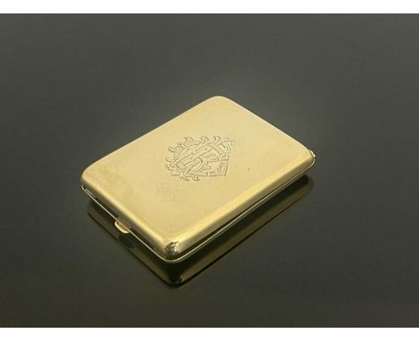 A twentieth-century gold-coloured metal match case holder, with engraved initials, 'CB', of rounded rectangular form with pus
