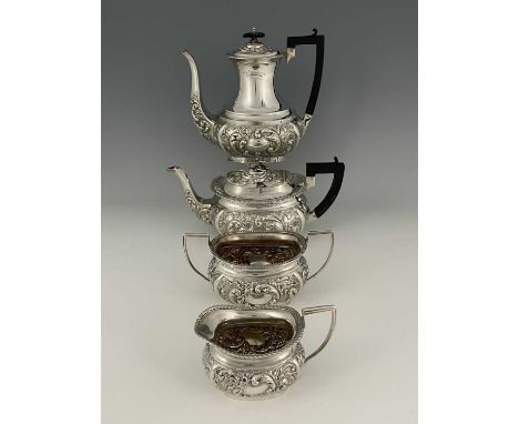 A George VI silver four-piece tea and coffee service, to include a coffeepot, teapot, two-handled sugar bowl and milk jug, ea
