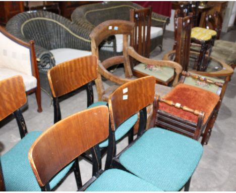 		Eight various chairs, commode armchair, piano stool and a small oak card table