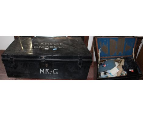 		A tin trunk and ephemera contents 