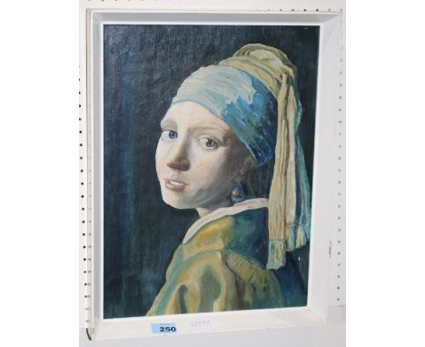 		After Vermeer. Girl with pearl earring. Oil on board. 17' x 13'