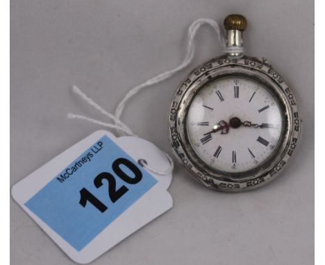 		An Edwardian French silver fob watch, made by Eclipse, ten ruby movement, enamel dial and foliate engraved case. 38mm diam.