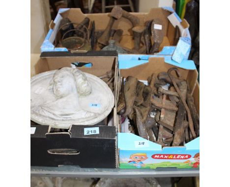 		Three boxes of tools and metalware and a plaque of Jenny Lind