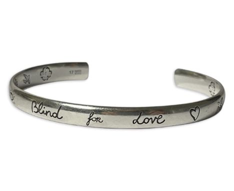 Gucci Silver 'Love Is Blind' Bangle  weighing 13.4 grams 