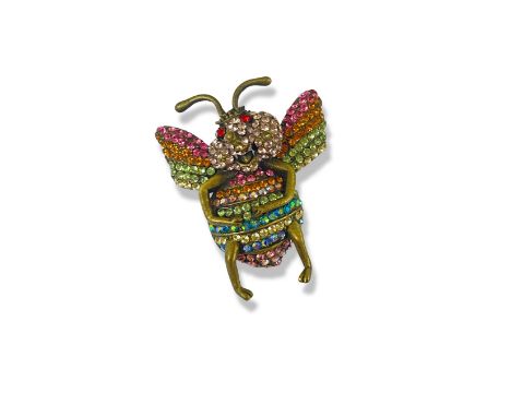 Vintage Butler and Wilson brass gem bumblebee brooch with original box 