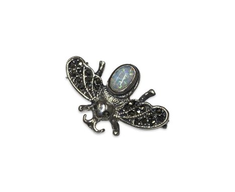 Silver, Opal and marcasite bug brooch weighing 4.55 gramsMeasuring 3.5cm in length x 2cm in height 