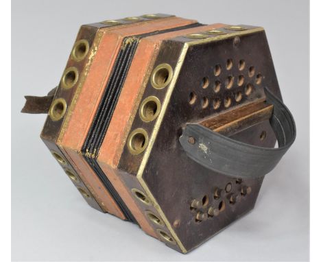 A Late 19th Century Hexagonal Accordion Having Ten Buttons Either Side, Some in Need of Attention, 18cm Diameter 
