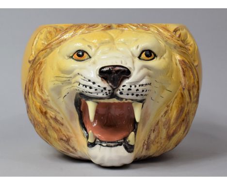 A Large Italian Novelty Planter in the Form of a Snarling Lion, 29cm Long 