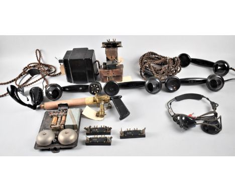 A Box Containing Various Vintage Telephone Spares to Include Handset etc 