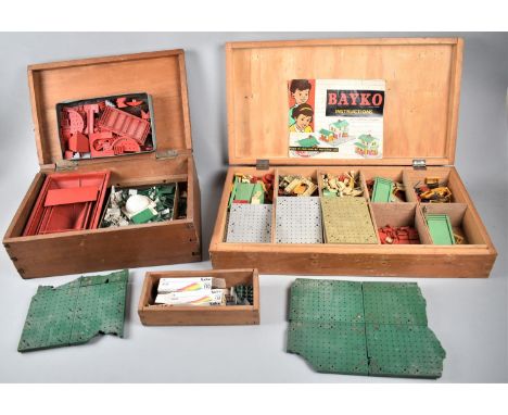 Two Wicker Boxes Containing Vintage Bayko, Instruction Leaflet etc 