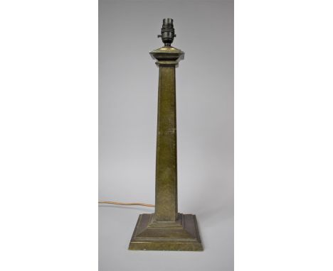 An Early 20th Century Bronzed Spelter Table Lamp of Tapering Square Form, Overall Height 53cm 