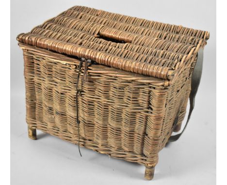A Vintage Wicker Fishing Creel, 43cm wide 