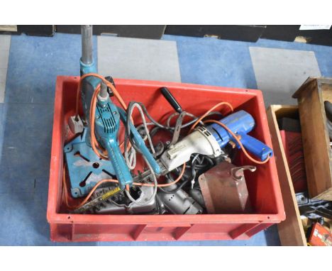 A Collection of Various Electric Drills, Black and Decker Stand, Sander Attachment etc, All Untested 
