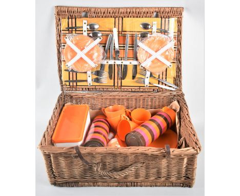 A Fitted Vintage Wicker Picnic Basket and Contents, 52cm Wide 