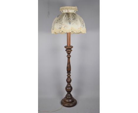A Modern Turned Wooden Standard Lamp and Shade 