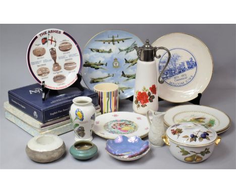 A Collection of Various Ceramics to Comprise Decorative Plates, Shelley Match Striker, Ceramic and Silver Plated Mask Head Cl