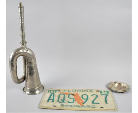 An American Florida Number Plate, Vintage Car Horn and Coventry and Warwickshire Motor Club Ashtray 