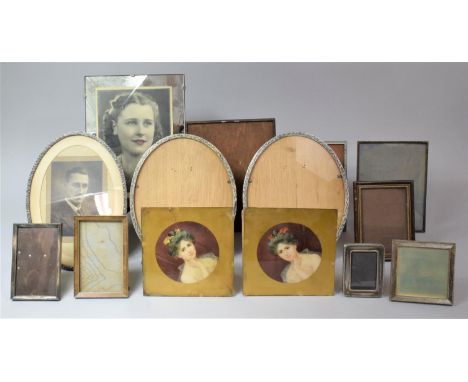 A Collection of Vintage Photo Frames to Include Pewter Oval Examples with Easel Backs, Collection of Various Other Smaller Fr