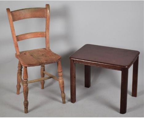 An Edwardian Ladder Back Kitchen Chair and a Modern Mahogany Rectangular Coffee Table 