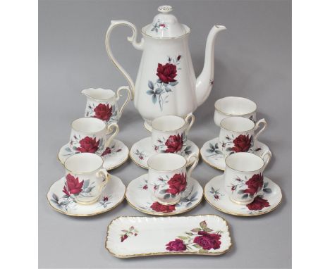 A Royal Albert Sweet Romance Pattern Coffee Set to Comprise Coffee Pot, Six Cans, Six Saucers, Milk and Sugar and a Rectangul