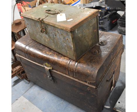 A Metal Ammunition Box and a Scumble Glazed Travelling Trunk, 59cm Wide 