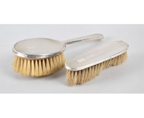 A Silver Mounted Two Piece Edwardian Dressing Table Set with Engine Turned Decoration, Birmingham Hallmark 