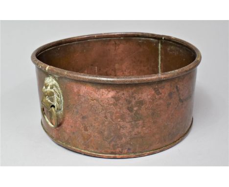 A Circular Copper Planter with Brass Lion Mask Ring Handles, 19cm Diameter 