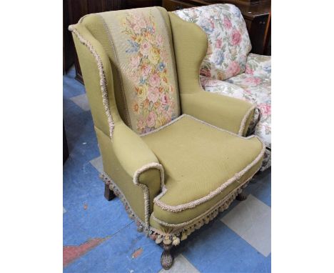 An Edwardian Wing Armchair with Tapestry Panel Upholstery 