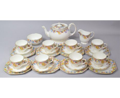 A Paragon My Garden Pattern Tea Set to Comprise Teacup and Stand, Eight Cups, Milk, Sugar, Eight Saucers and Eight Side Plate