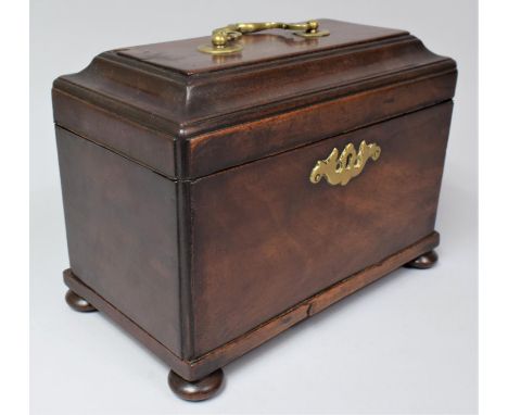 A Nice Quality Brass Mounted Georgian Two Division Tea Caddy of Sarcophagus Form on Bun Feet, 23.5cm Wide